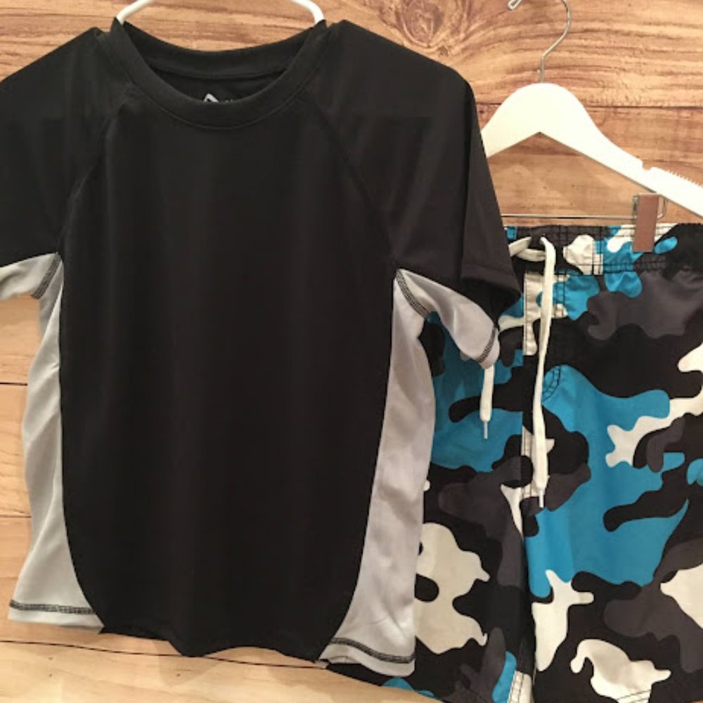 Kanu Surf Boys' Short Sleeve UPF 50+ Rashguard Swim Shirt & Swim Trunk